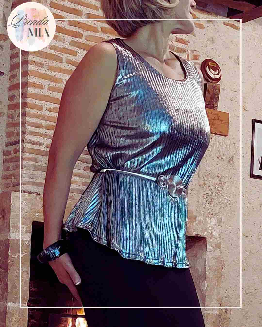 Top métallisé plissé – Argent