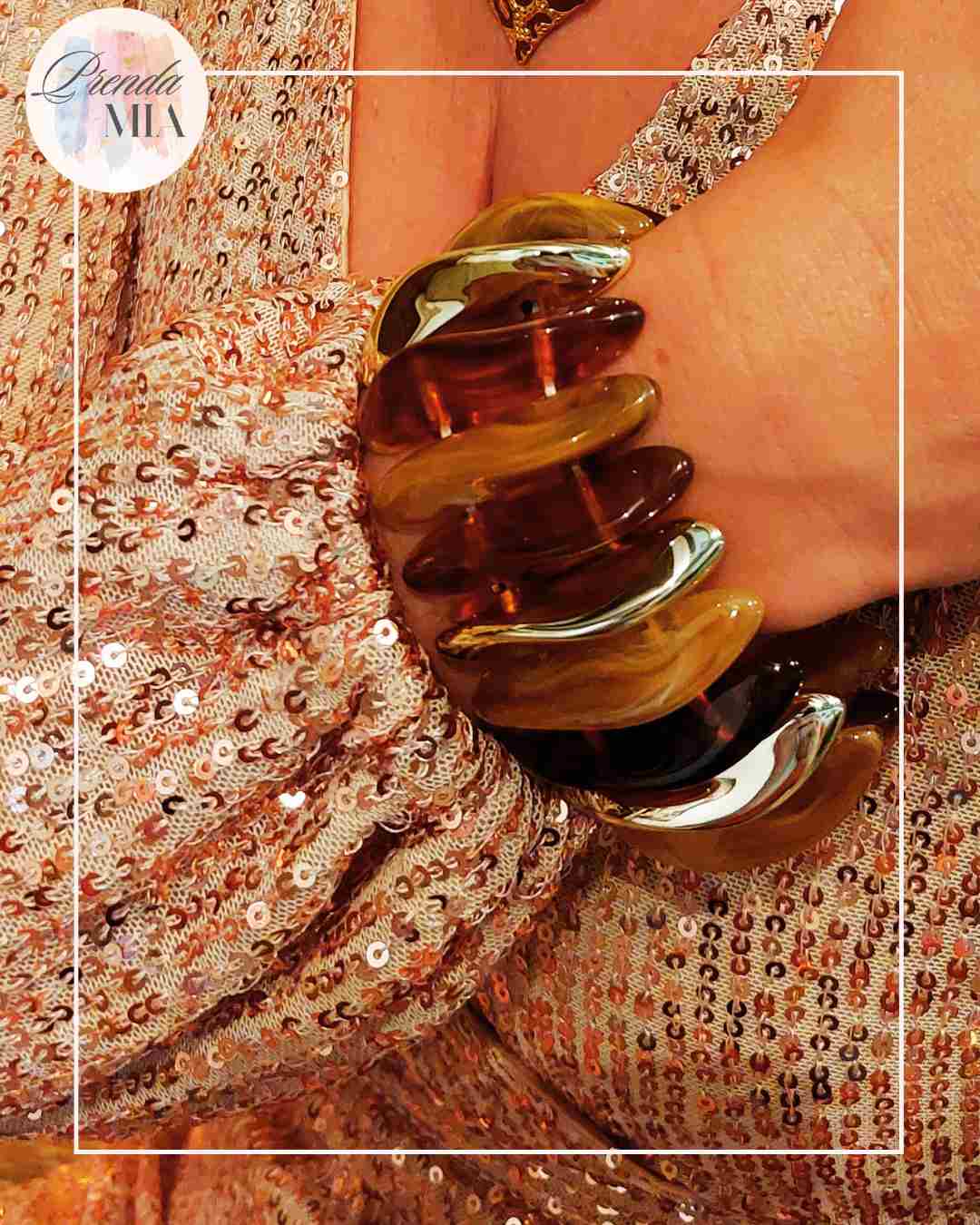 Bracelet Manchette Élastique en Résine Marbrée marron