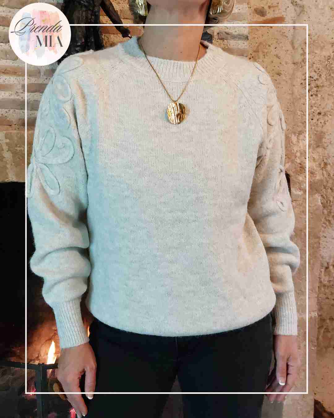 Pull en maille manches ornées - Ecru
