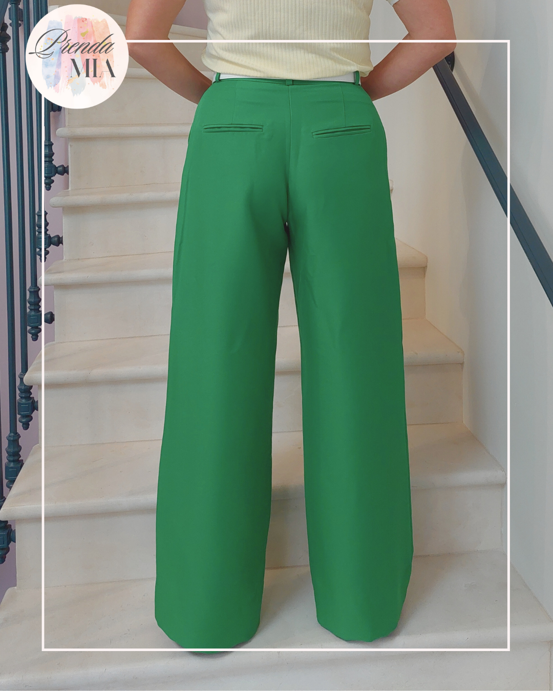 Pantalon à Taille Plissée – Vert Émeraude