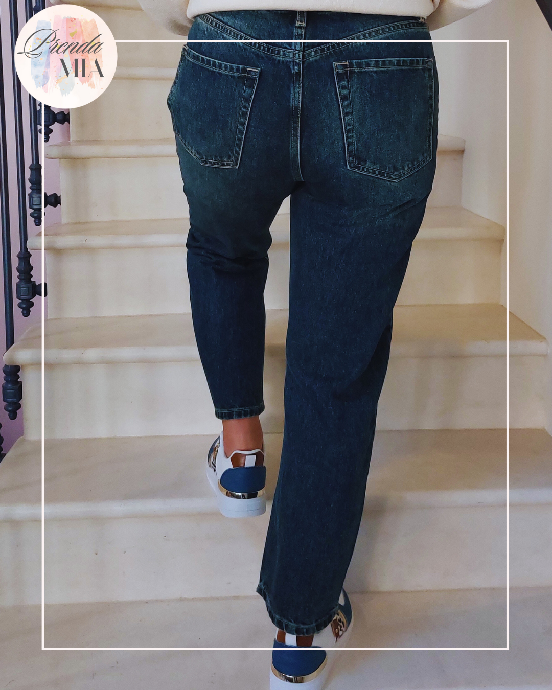 Jean momfit  boy bleu