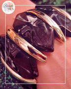 Bracelet Manchette Élastique en Résine Marbrée Noir