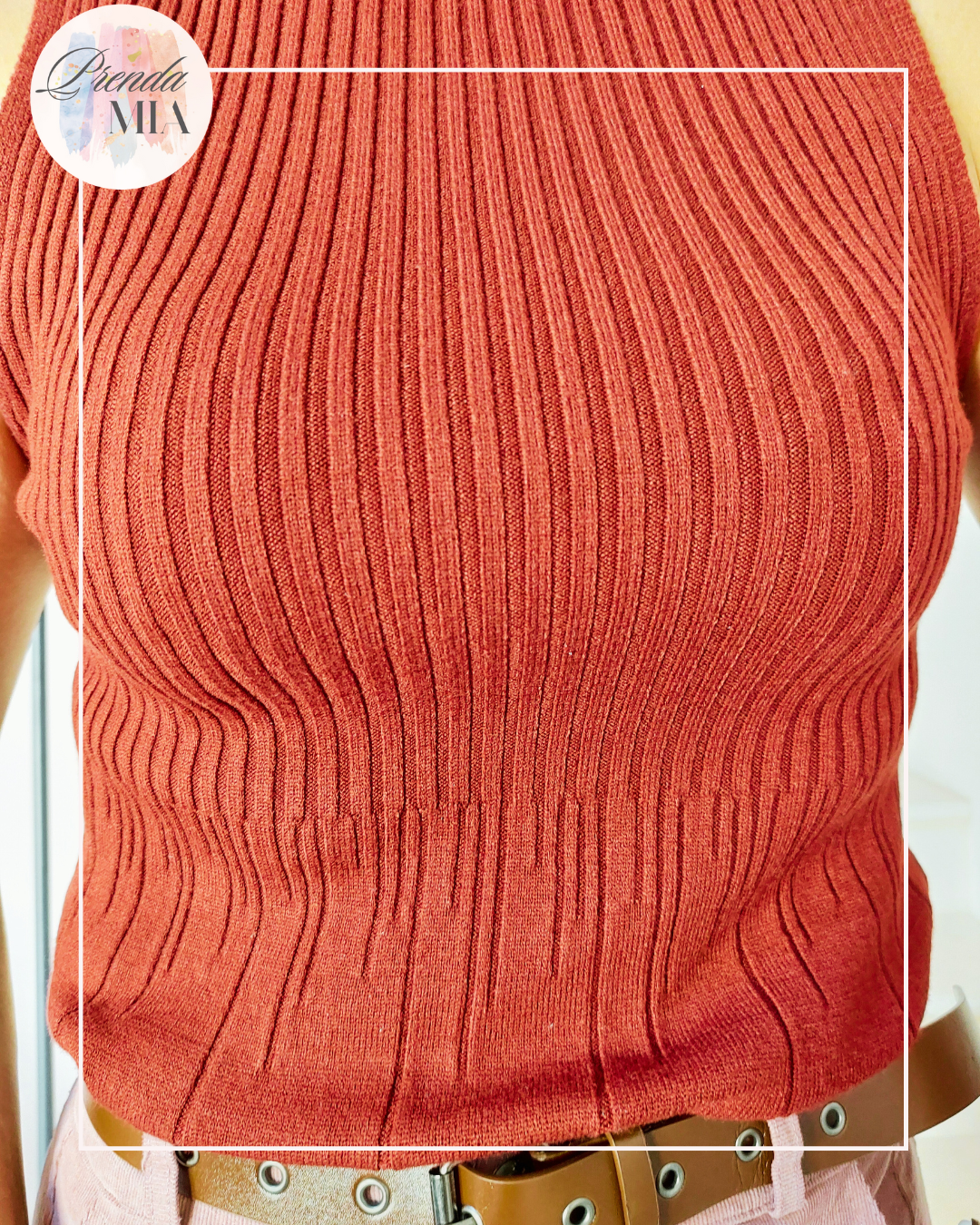 Top en maille col cheminé bordeaux