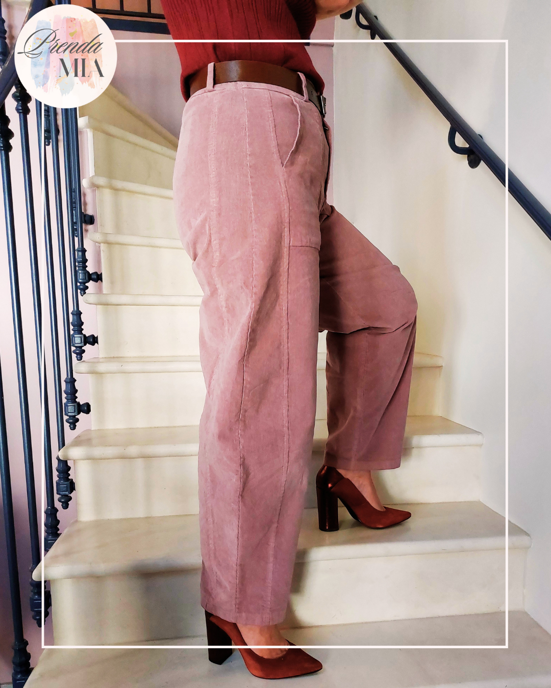 Pantalon coupe ballon vieux rose velours