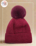 Bonnet Brillant avec Pompon - Bordeaux