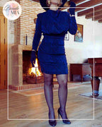 Short draped dress blue &amp; black