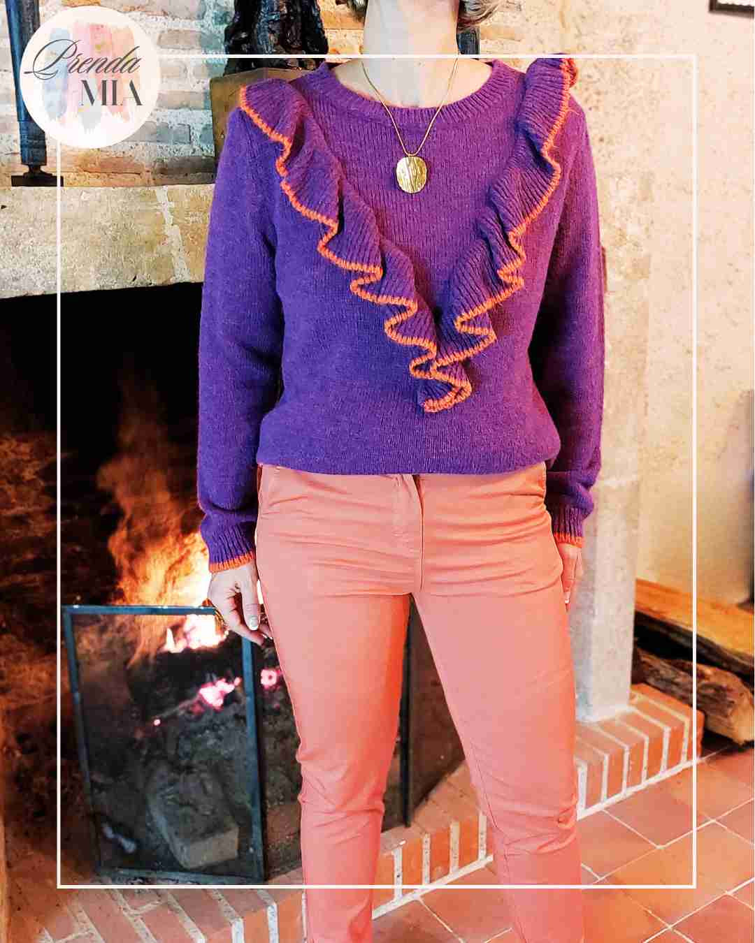 Pull Violet et Orange à Volants