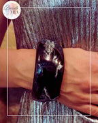 Bracelet Manchette en Résine Marbrée Noir