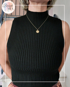 Black turtleneck knit top