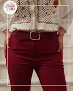 Trousers with belt – Burgundy