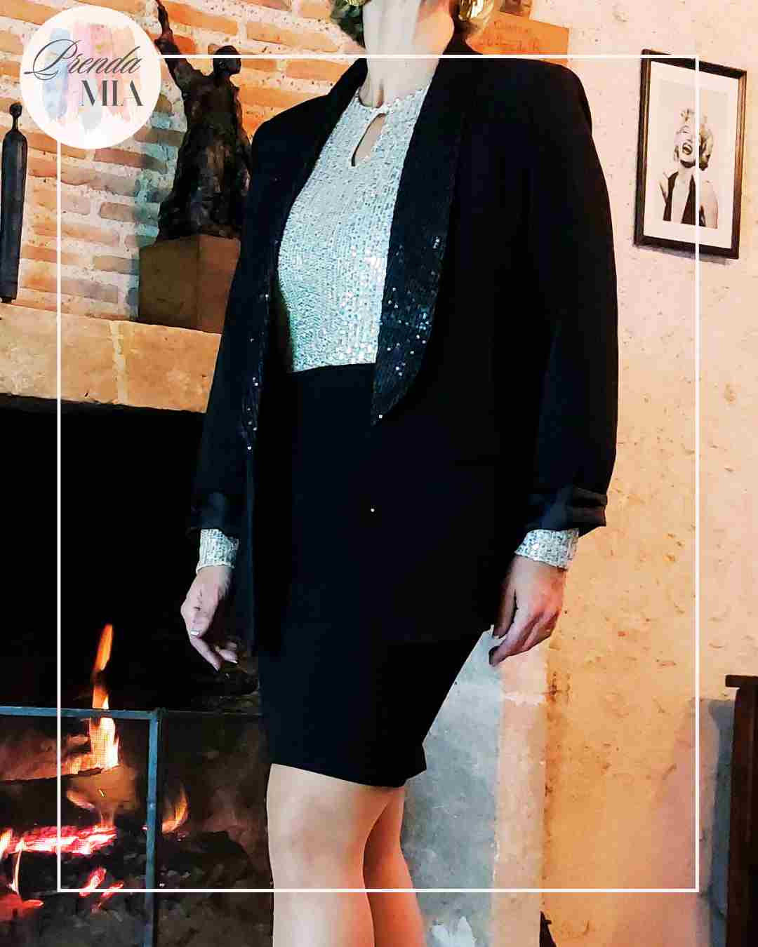 Veste blazer noire - Revers pailletés