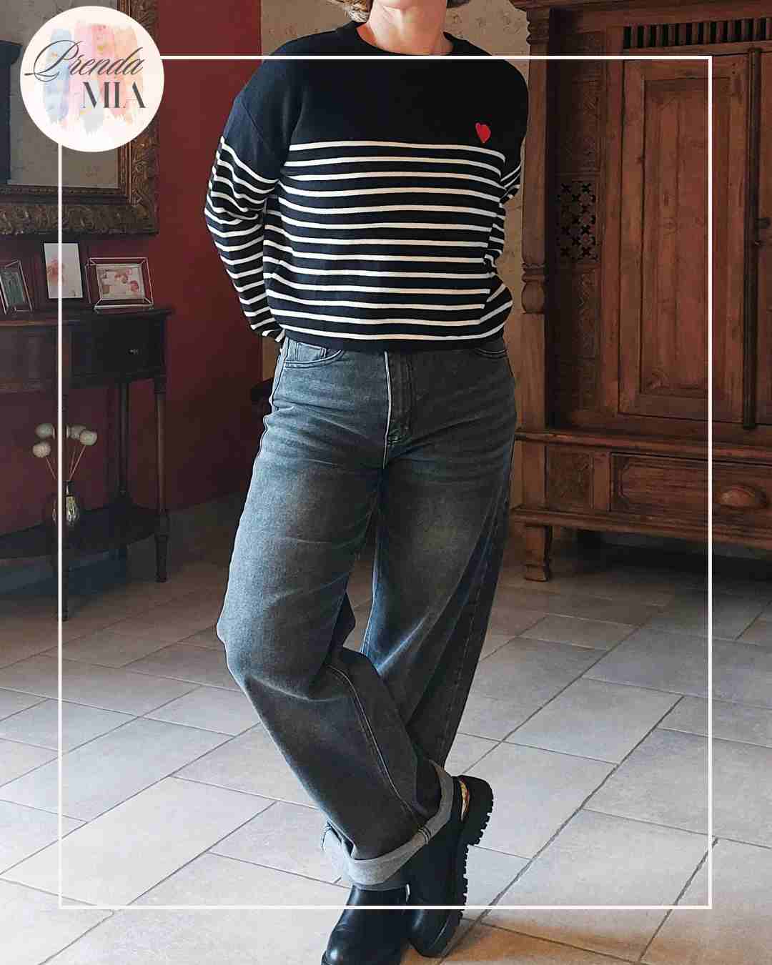 Pull Marinière Cœur - Noir