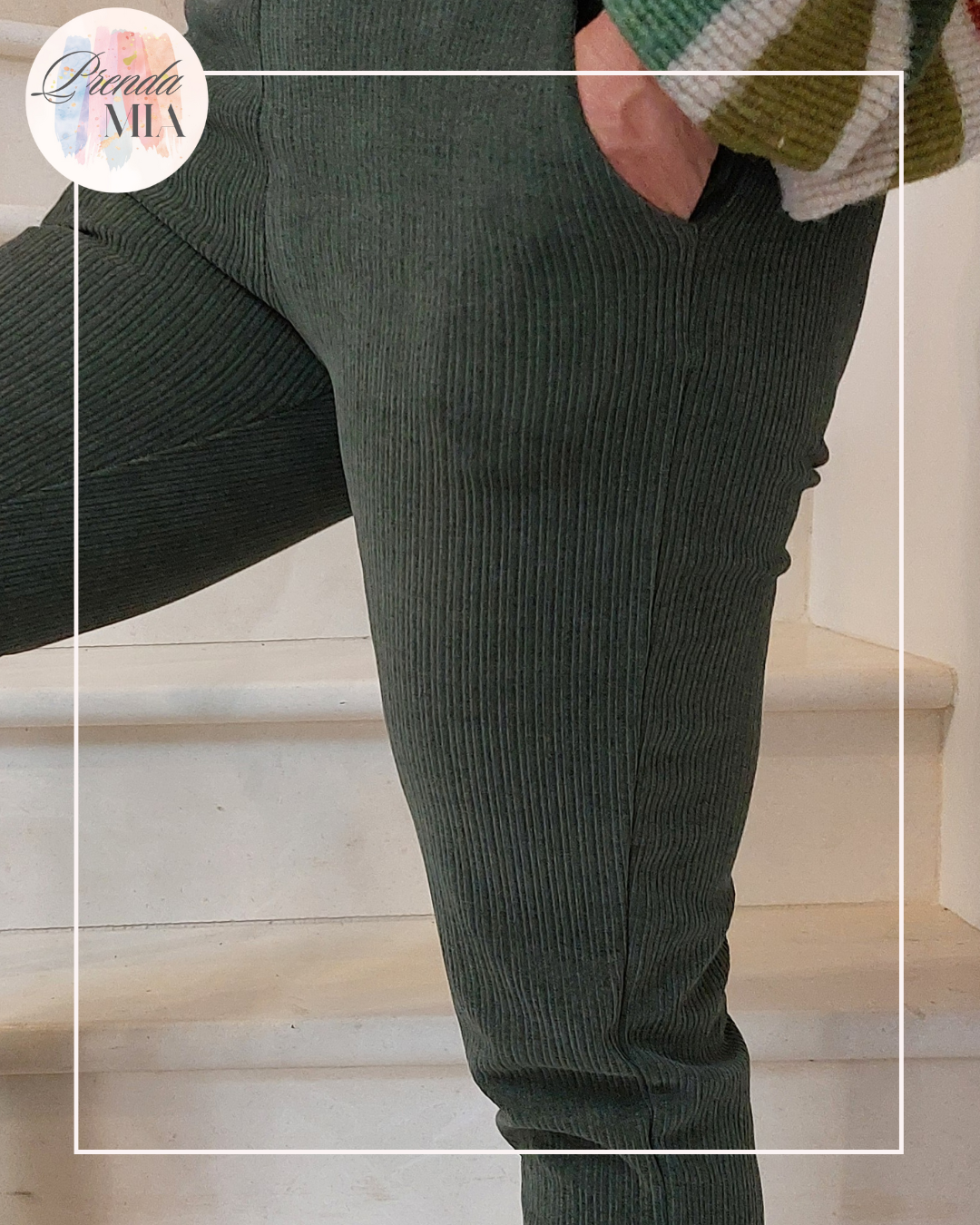 Pantalon effet velours kaki