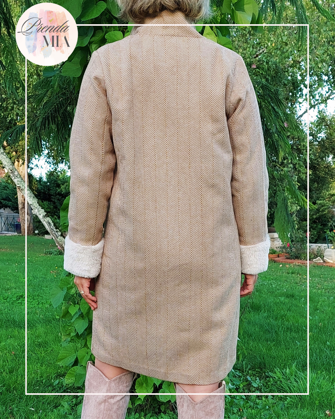 Manteau mi-long à chevrons Camel