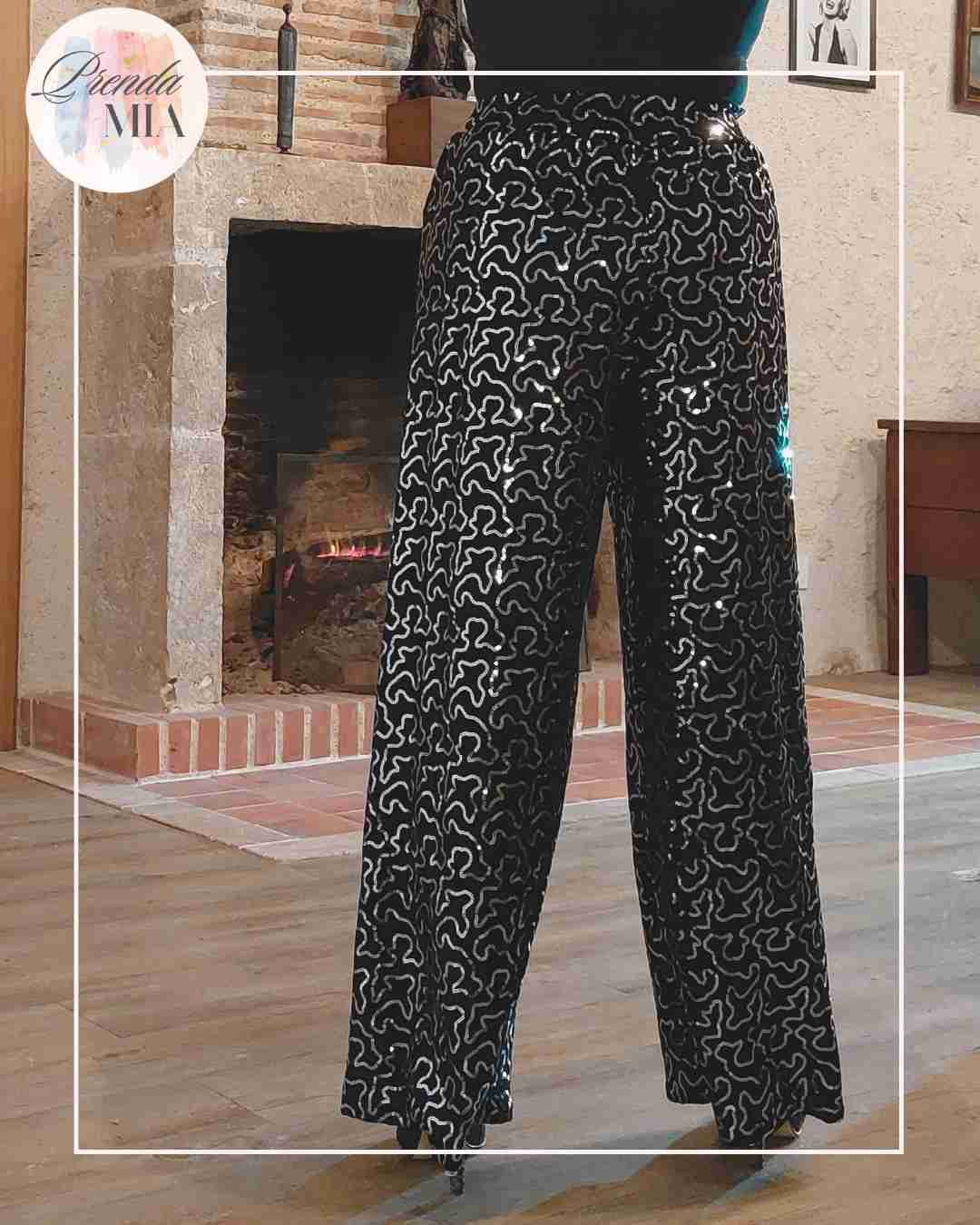 Pantalon sequins argent & noir Aura