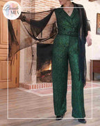 Emerald green metallic sequined jumpsuit