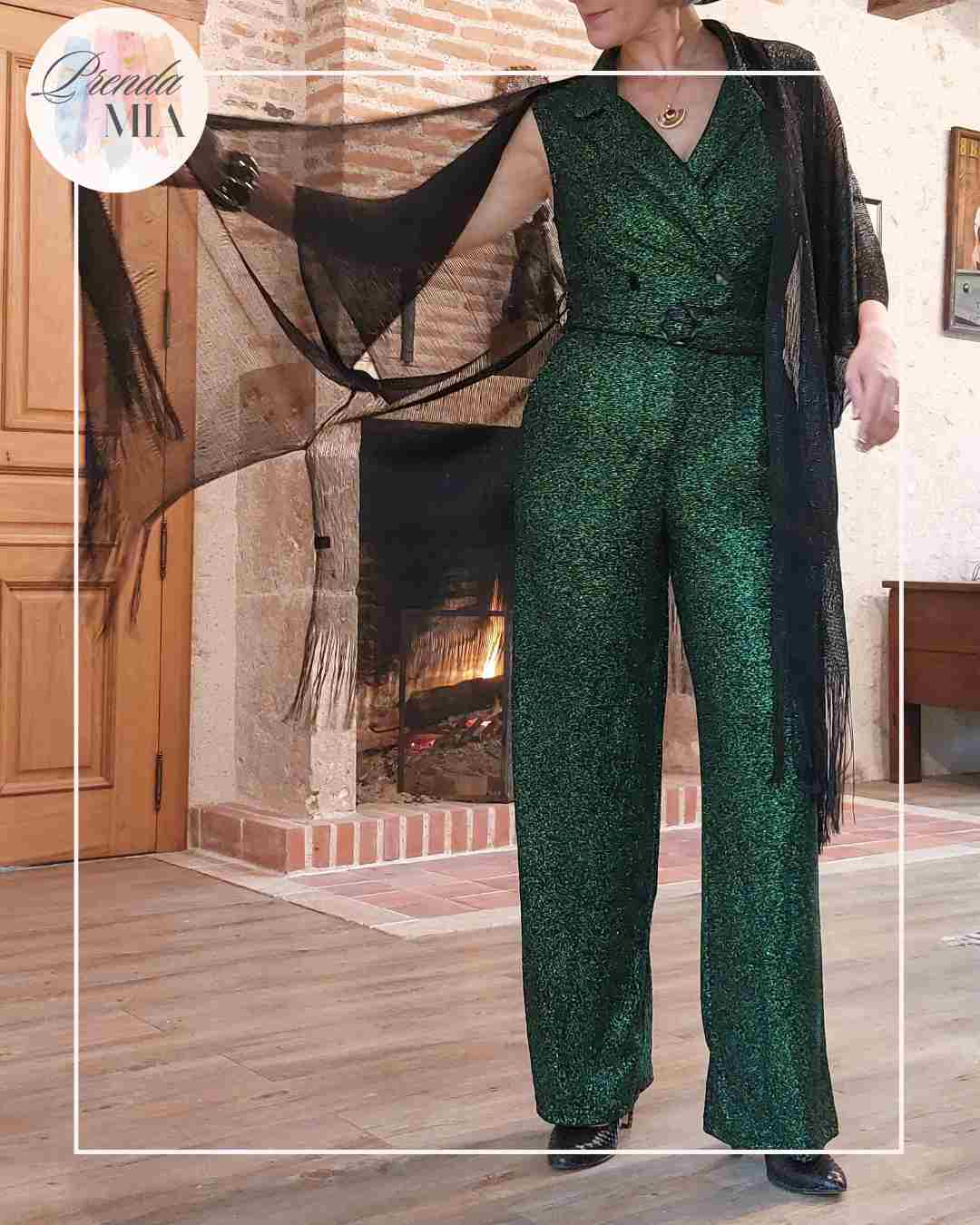 Combinaison pailletée métallique vert émeraude