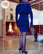 Short draped dress blue &amp; black