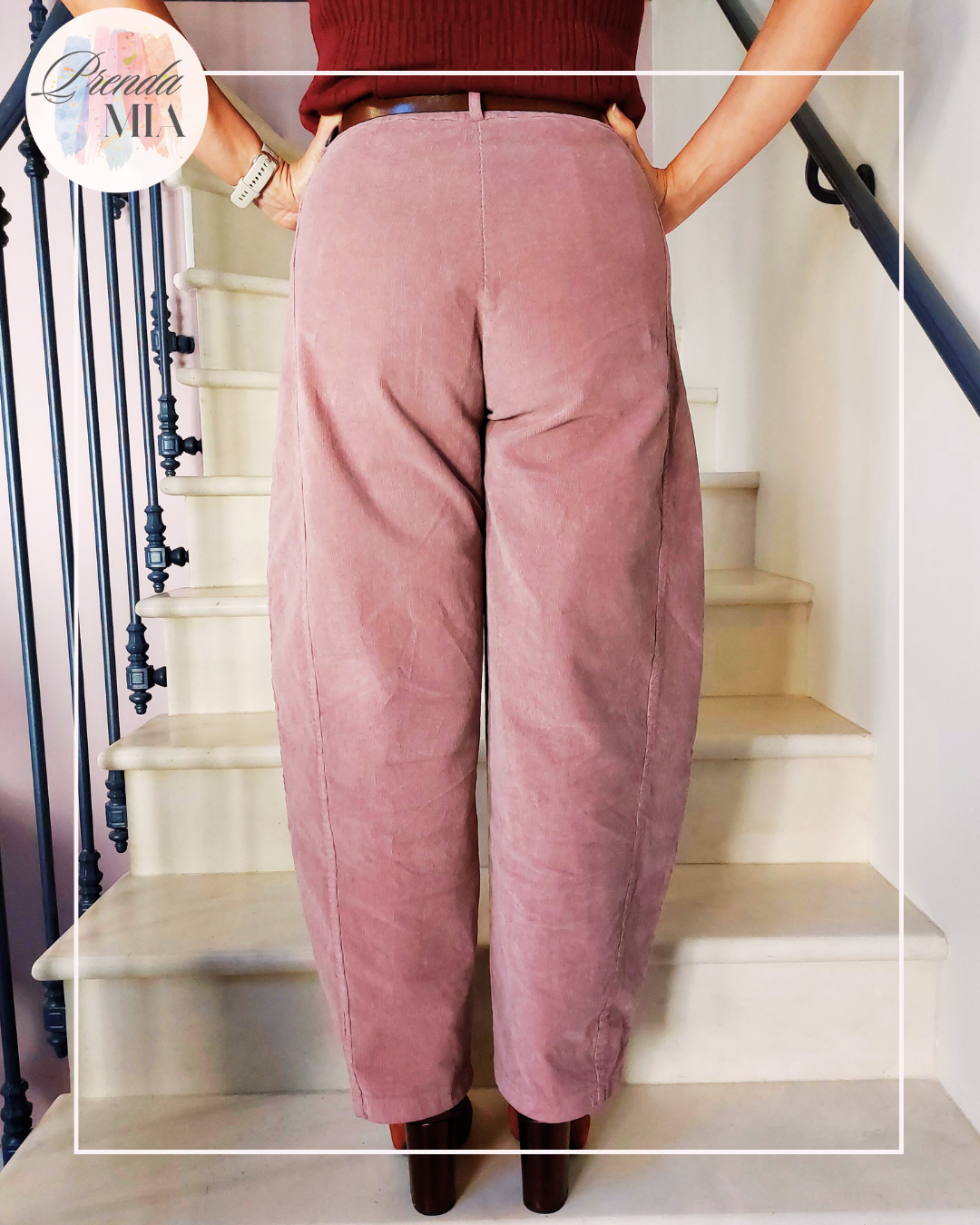 Pantalon coupe ballon vieux rose velours
