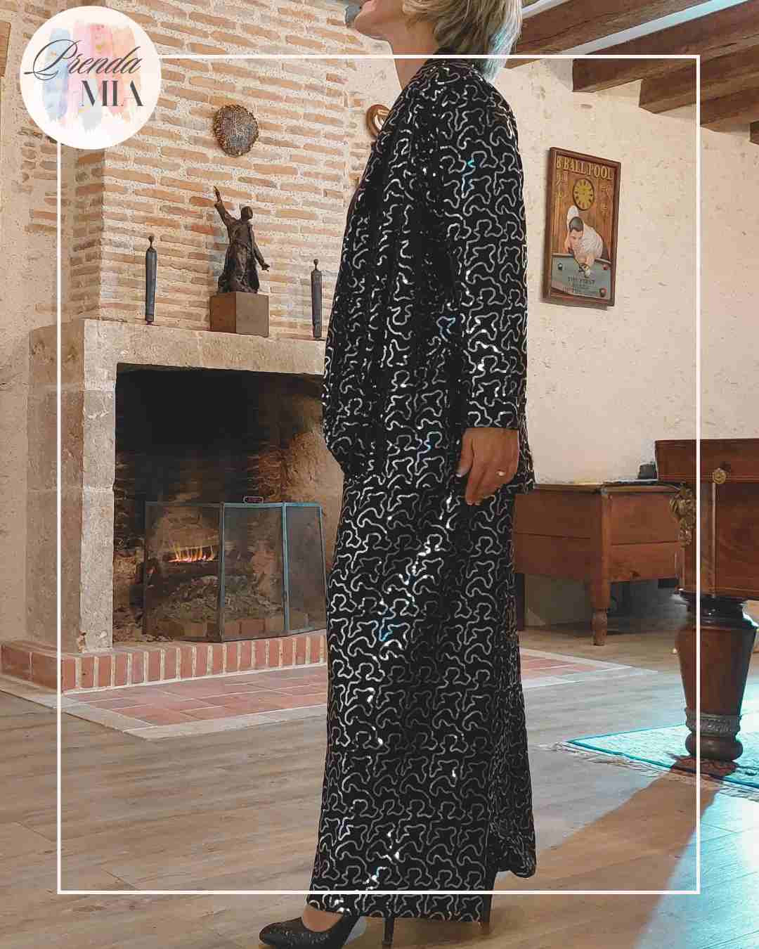 Veste Sequins Argent & Noir Ondulé