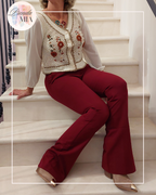 Trousers with belt – Burgundy