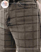 Jean Gris Mom – bleu gris carreaux