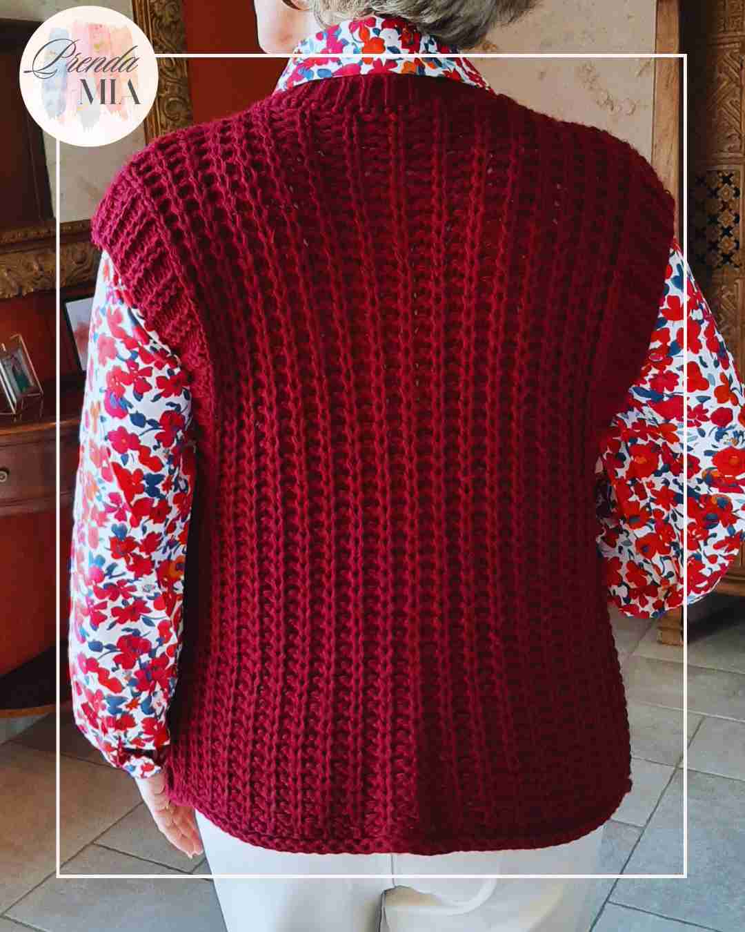 Gilet Sans Manche grosses mailles Bordeaux