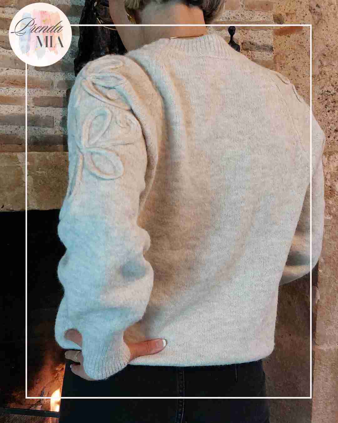 Pull en maille manches ornées - Ecru