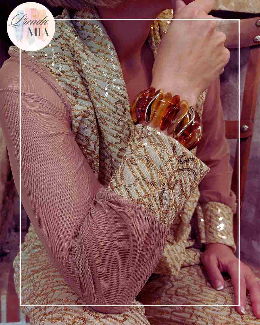 Bracelet Manchette Élastique en Résine Marbrée marron