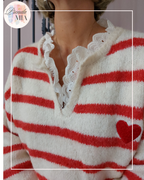 Pull rayé rouge