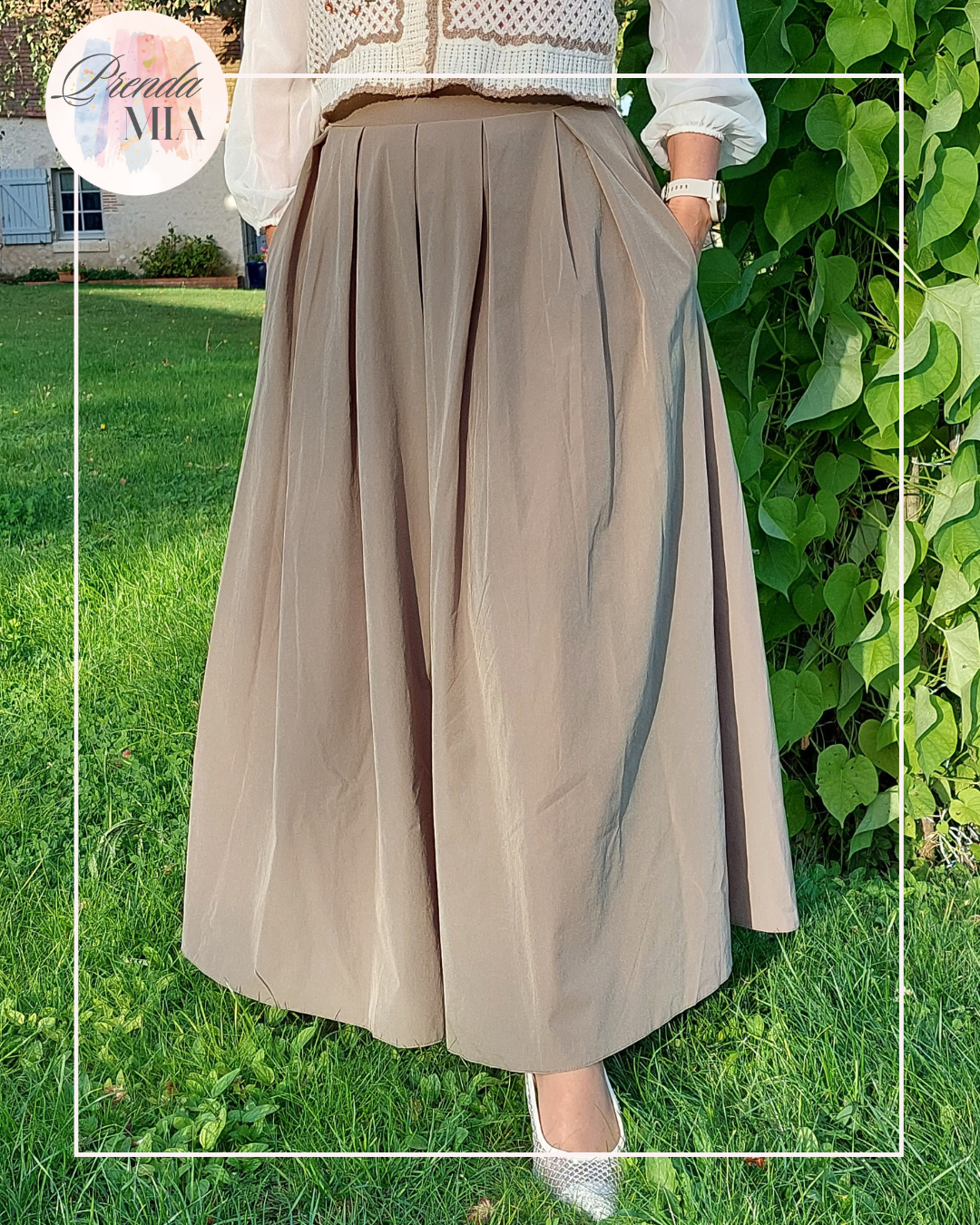 Jupe Longue Plissée kaki