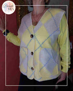 Gilet Jacquard Losanges  - Jaune & Beige