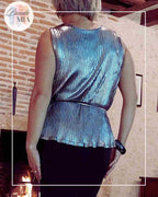 Top métallisé plissé – Argent