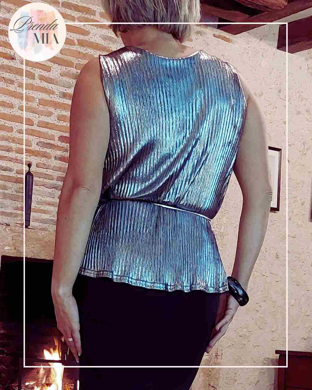 Top métallisé plissé – Argent