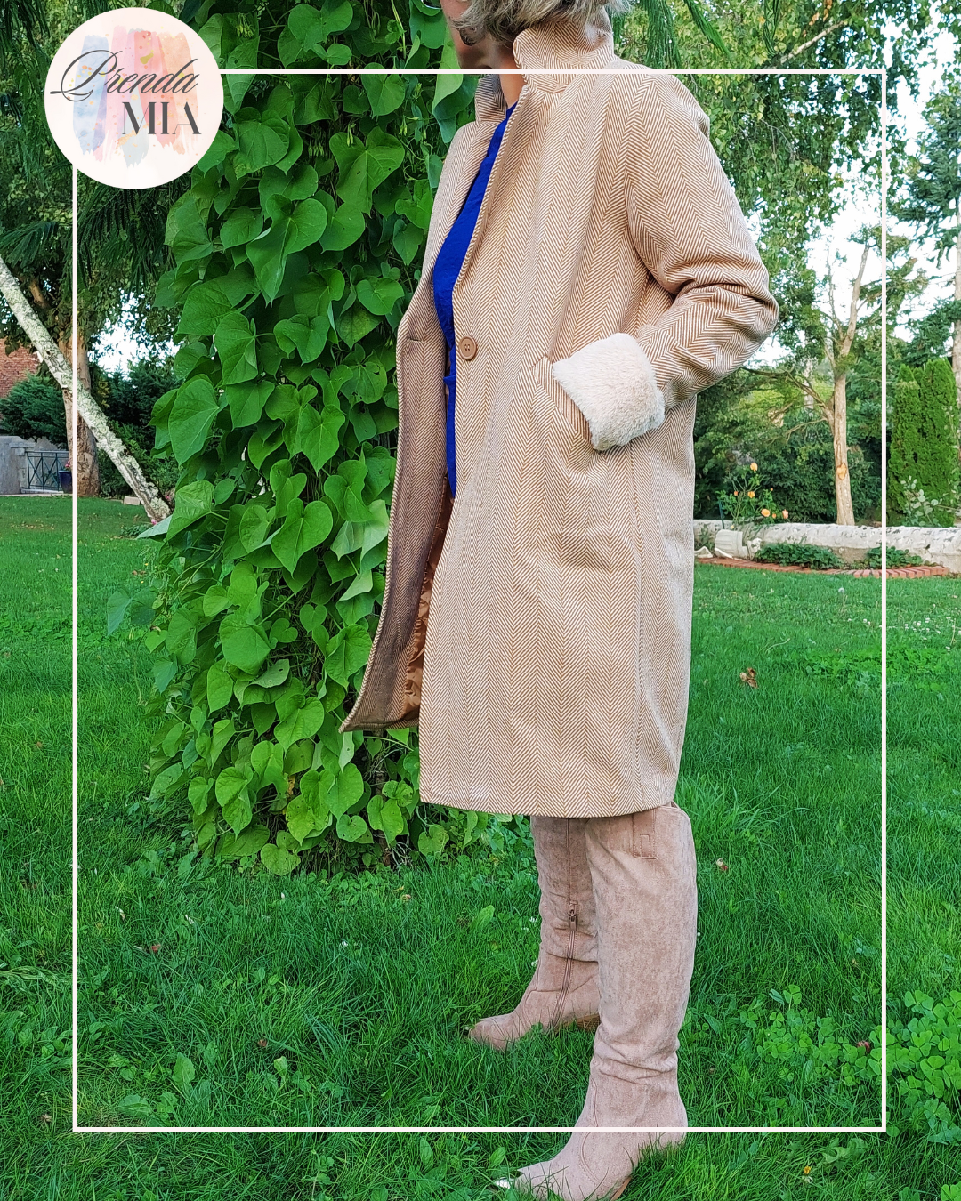 Manteau mi-long à chevrons Camel