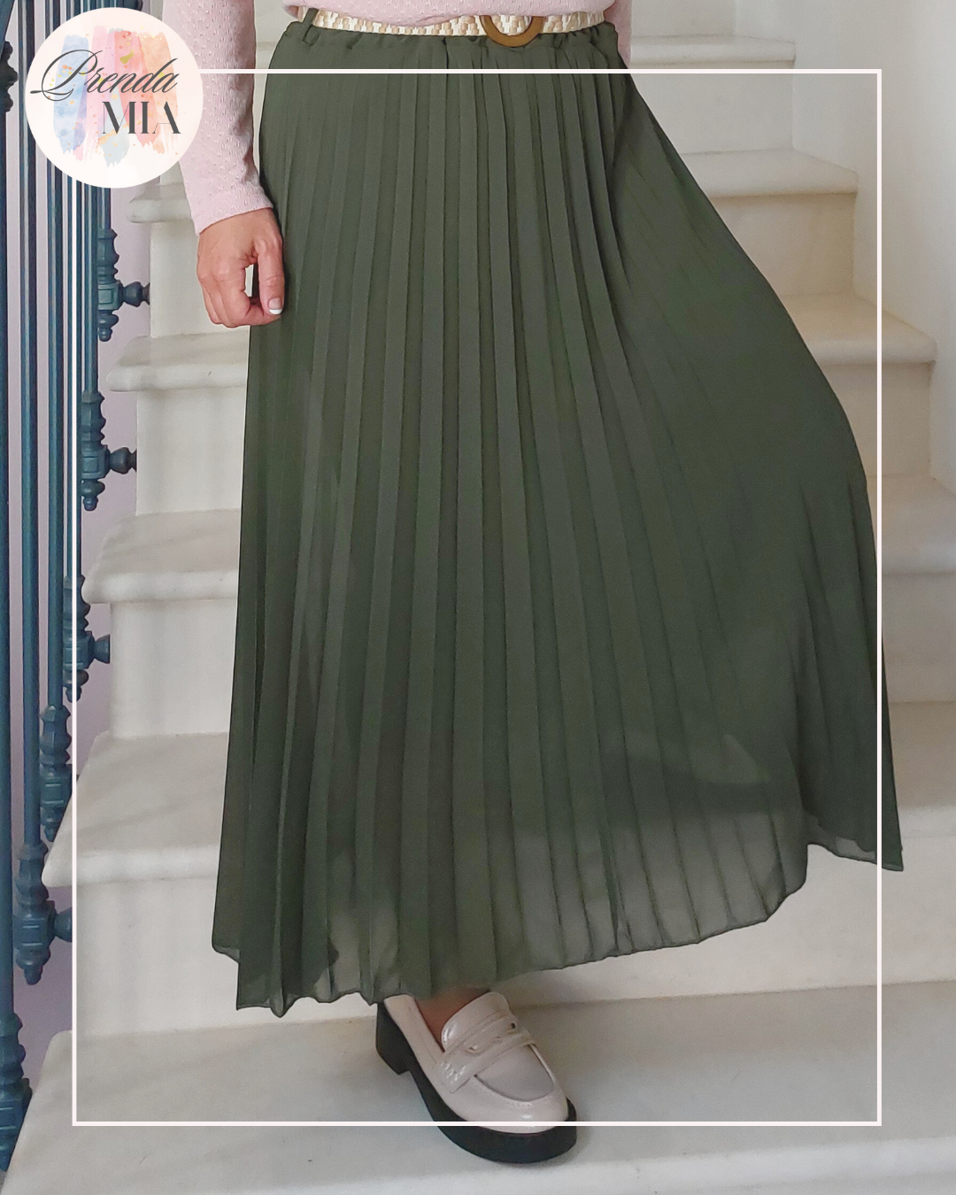 Jupe plissée kaki