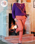 Pull Violet et Orange à Volants