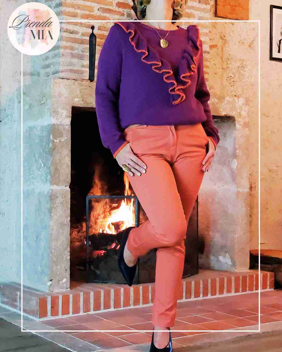 Pull Violet et Orange à Volants