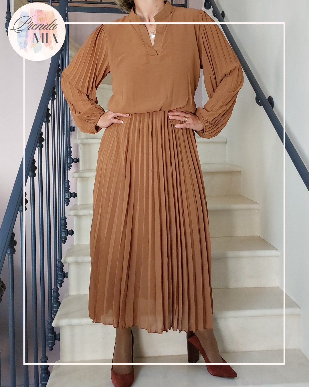 Robe longue plissée Sofia - camel