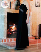 Black strapless rhinestone dress