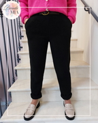 Black velvet-effect trousers