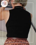 Black turtleneck knit top