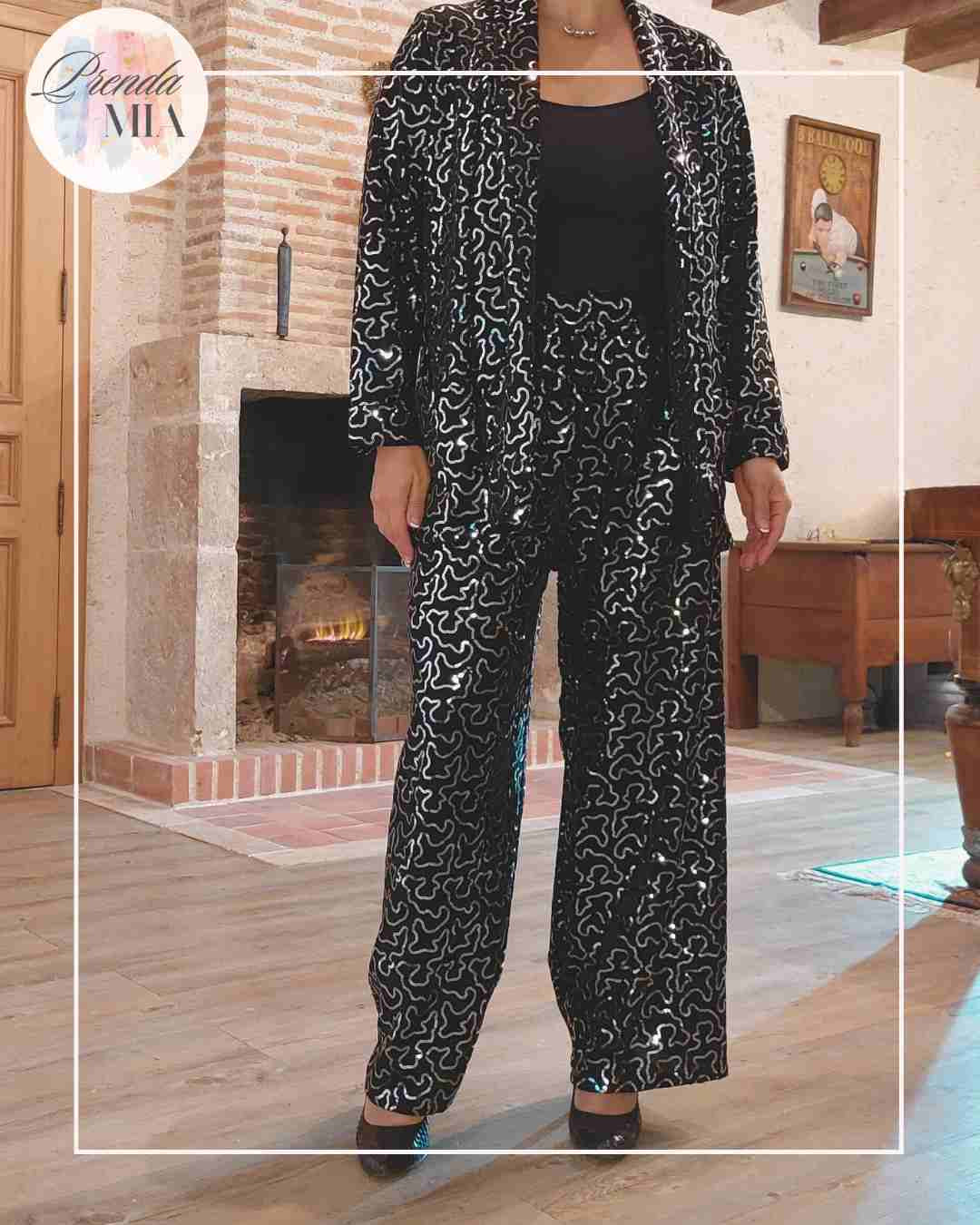 Veste Sequins Argent & Noir Ondulé