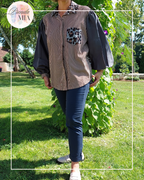 Chemise asymétrique imprimée grise et léopard