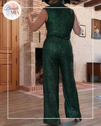 Emerald green metallic sequined jumpsuit