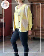 Gilet Jacquard Losanges  - Jaune & Beige