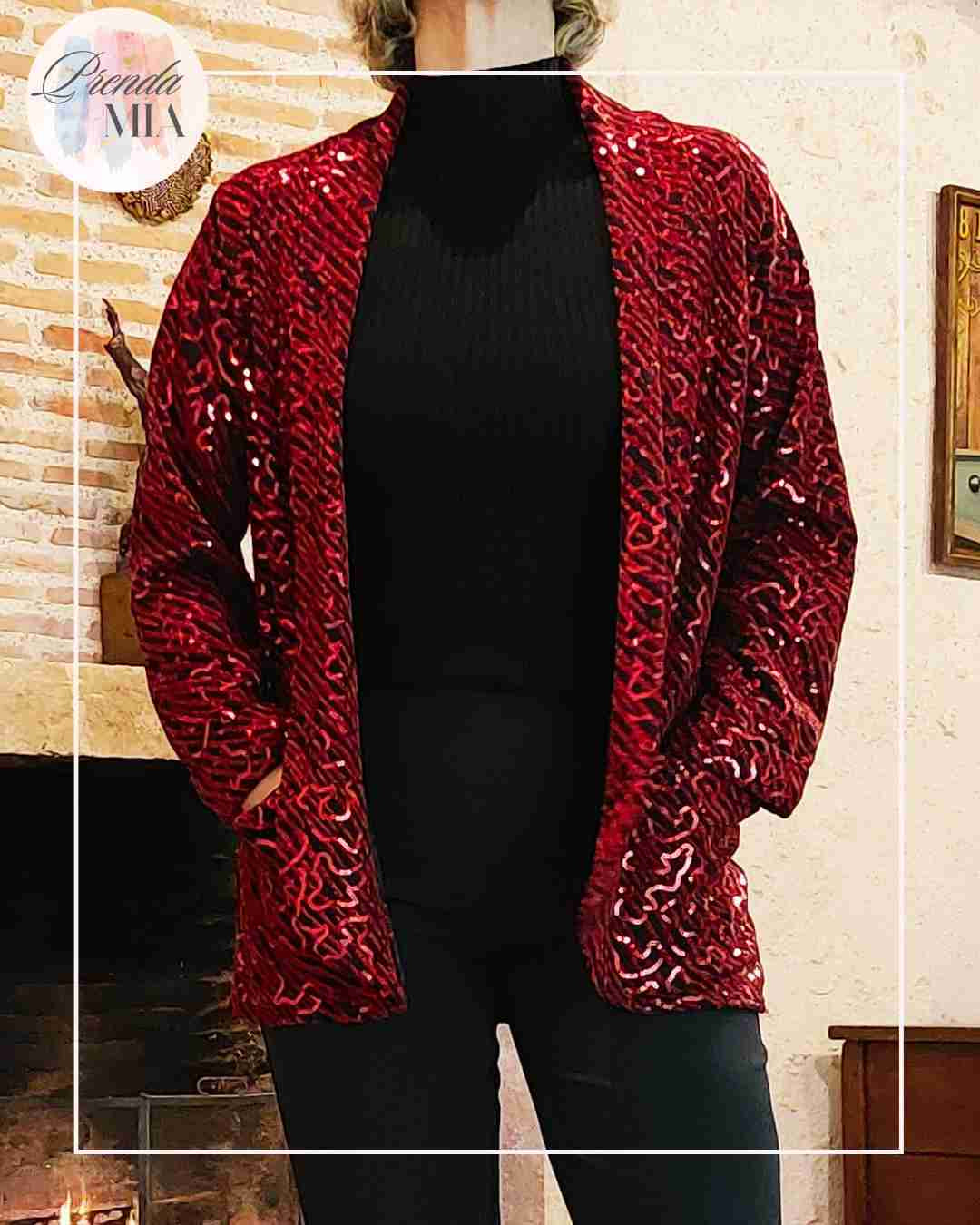 Veste Sequins Rouge Ondulé