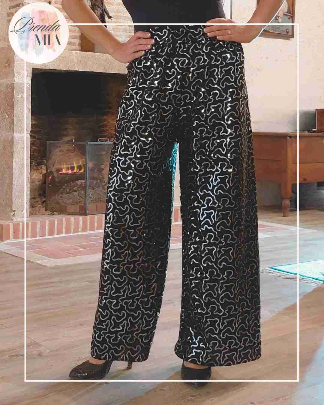Pantalon sequins argent & noir Aura