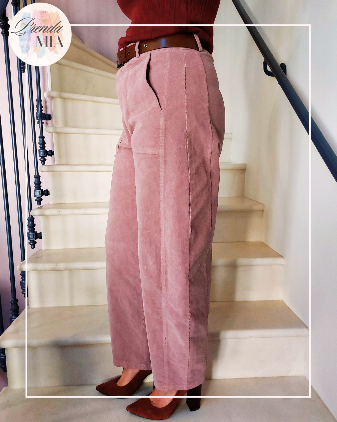 Pantalon coupe ballon vieux rose velours