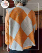 Gilet Jacquard Losanges - Orange & Beige